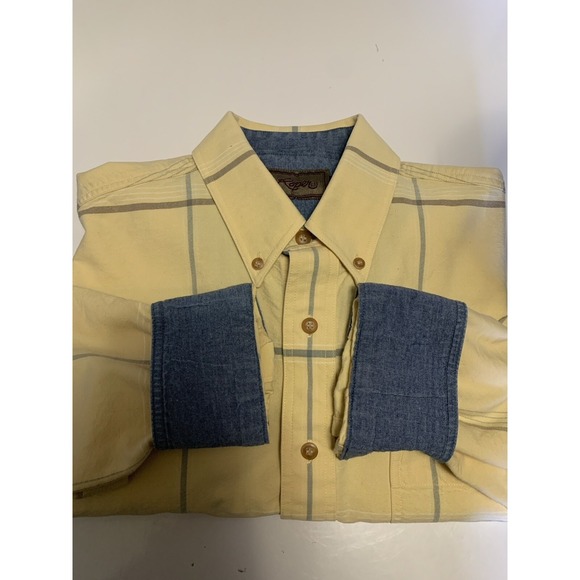 Roper Long Sleeve Button Down Shirt Men's‎ M Yellow Plaid Western Cowboy Rodeo - Picture 6 of 14